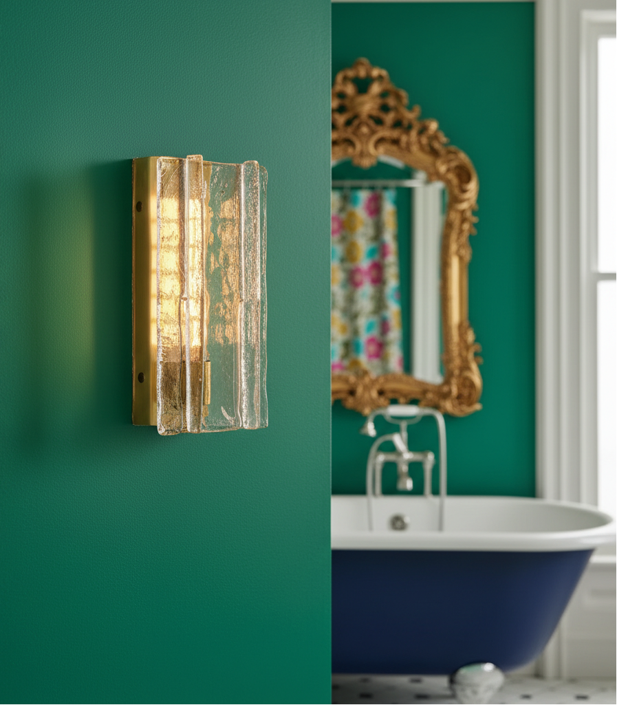 Brass and textured glass designer wall sconce | AVI