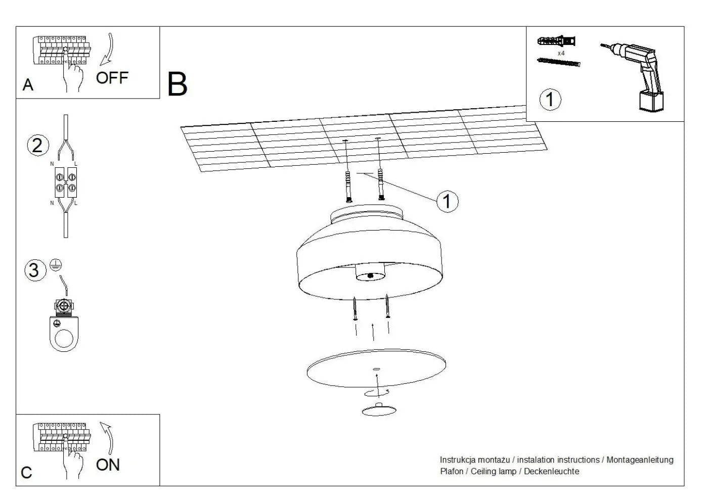 Modern white 4-light LED ceiling light | ZAHU