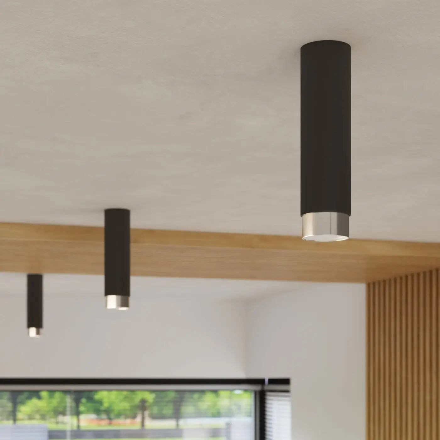 Black chrome cylinder LED design ceiling light | SAPUPAK