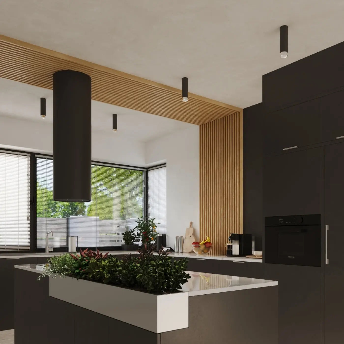Black chrome cylinder contemporary ceiling light | BUHA