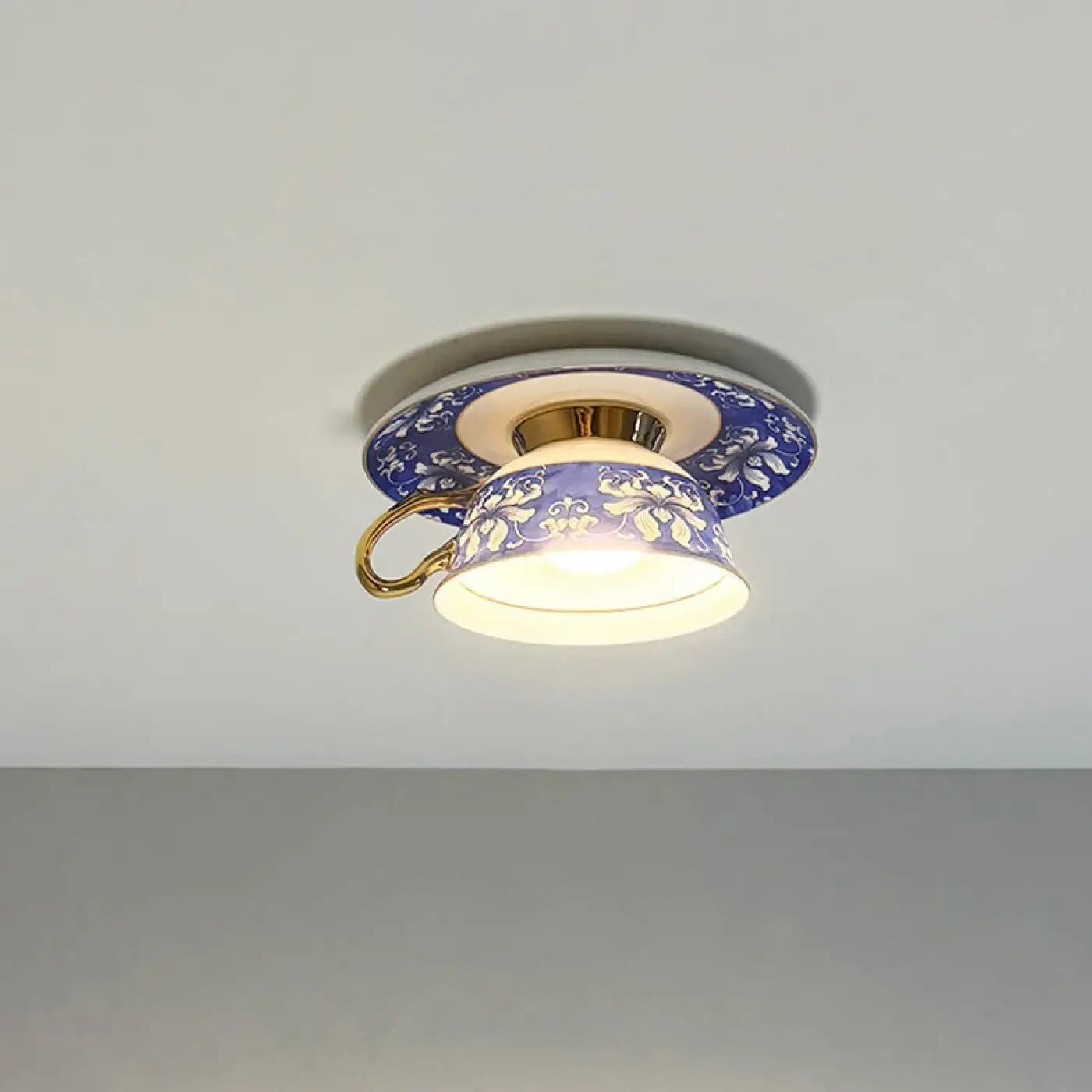 LED floral ceramic cup statement ceiling light | GUKETI