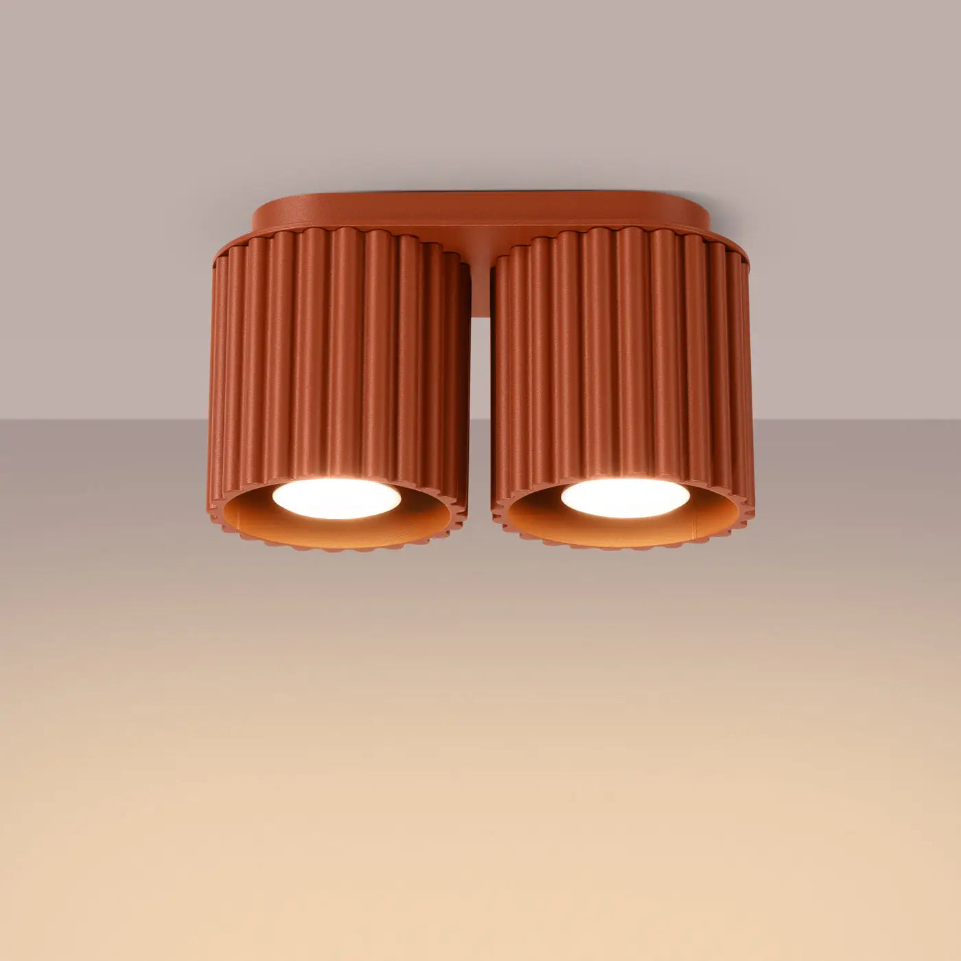 Modern ochre red aluminium twin-spot LED ceiling light | VIZANAR
