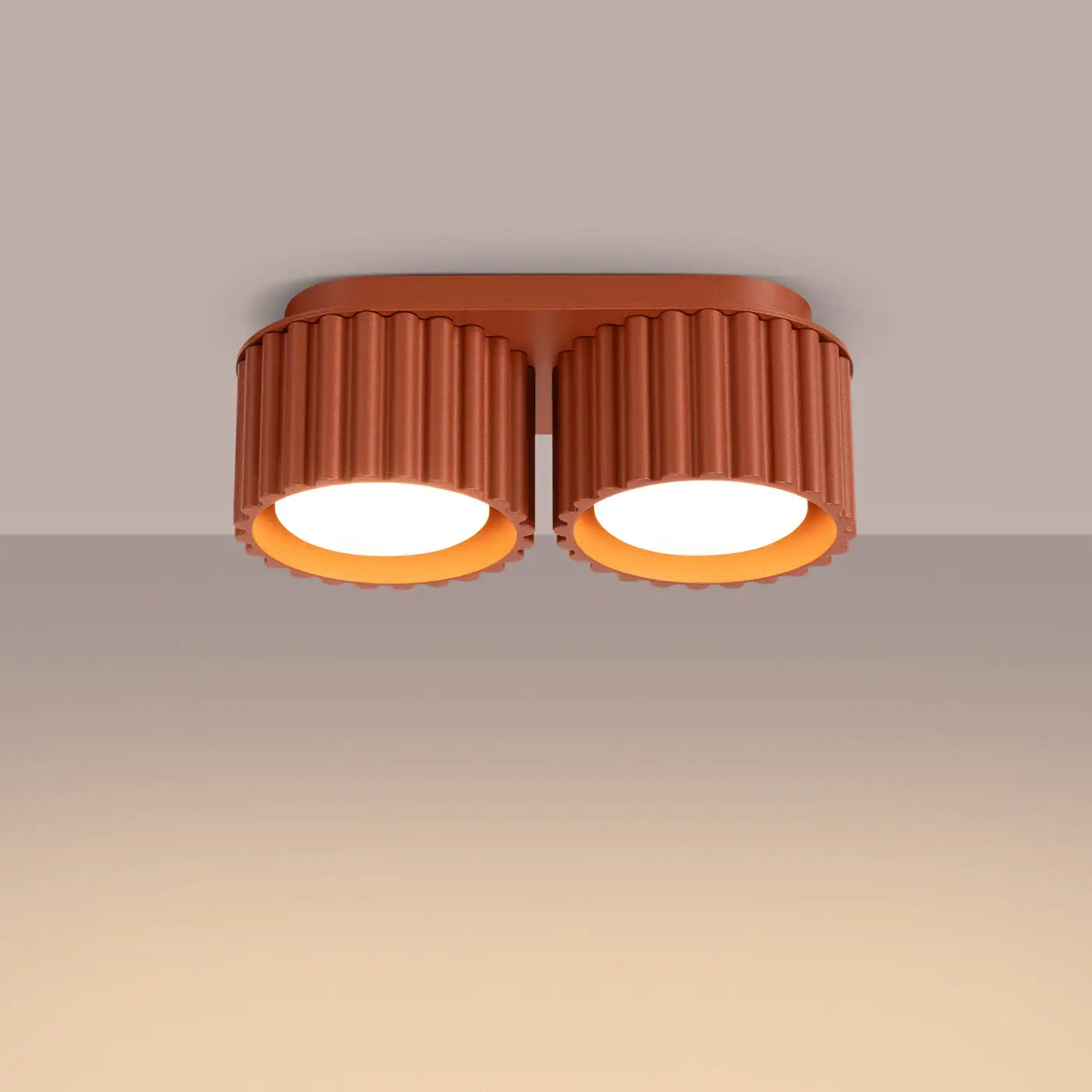 Modern ochre red aluminium twin-spot LED ceiling light | VIZANAR