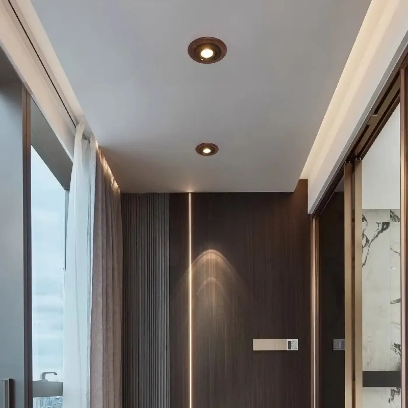 Round black wood and aluminium LED ceiling light | LISUBI