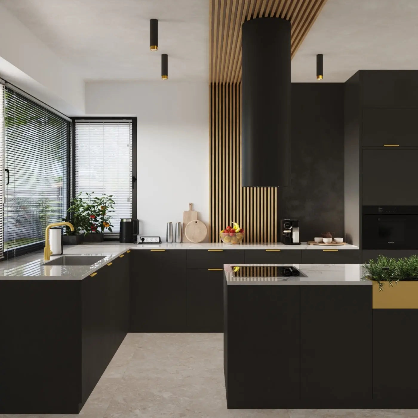 Black gold cylinder minimalist ceiling light | ZENU