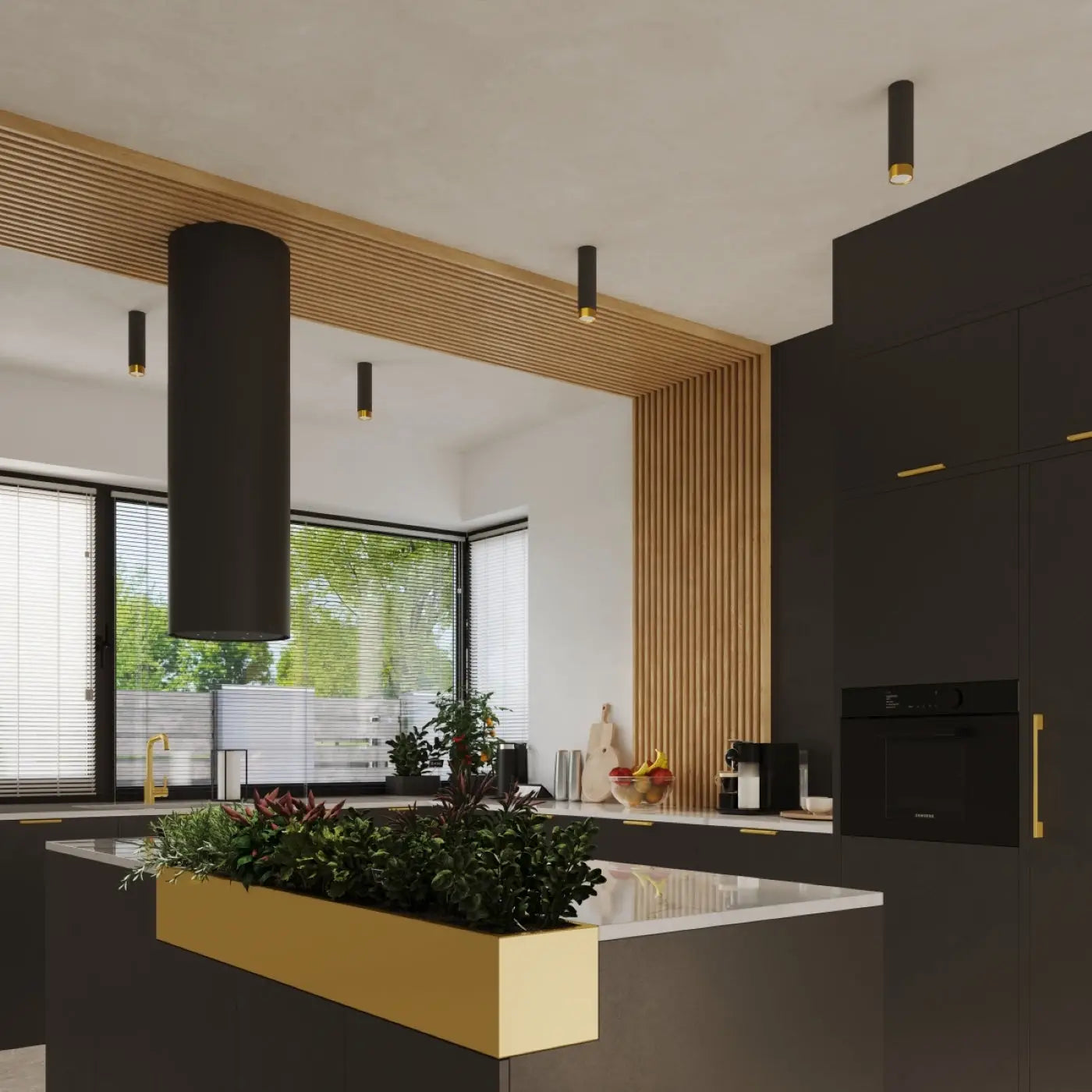 Black gold cylinder minimalist ceiling light | ZENU
