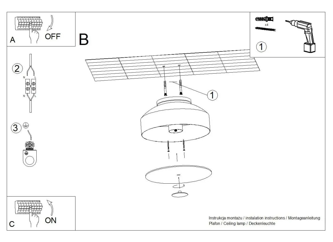 Minimalist black steel LED ceiling light | MARE