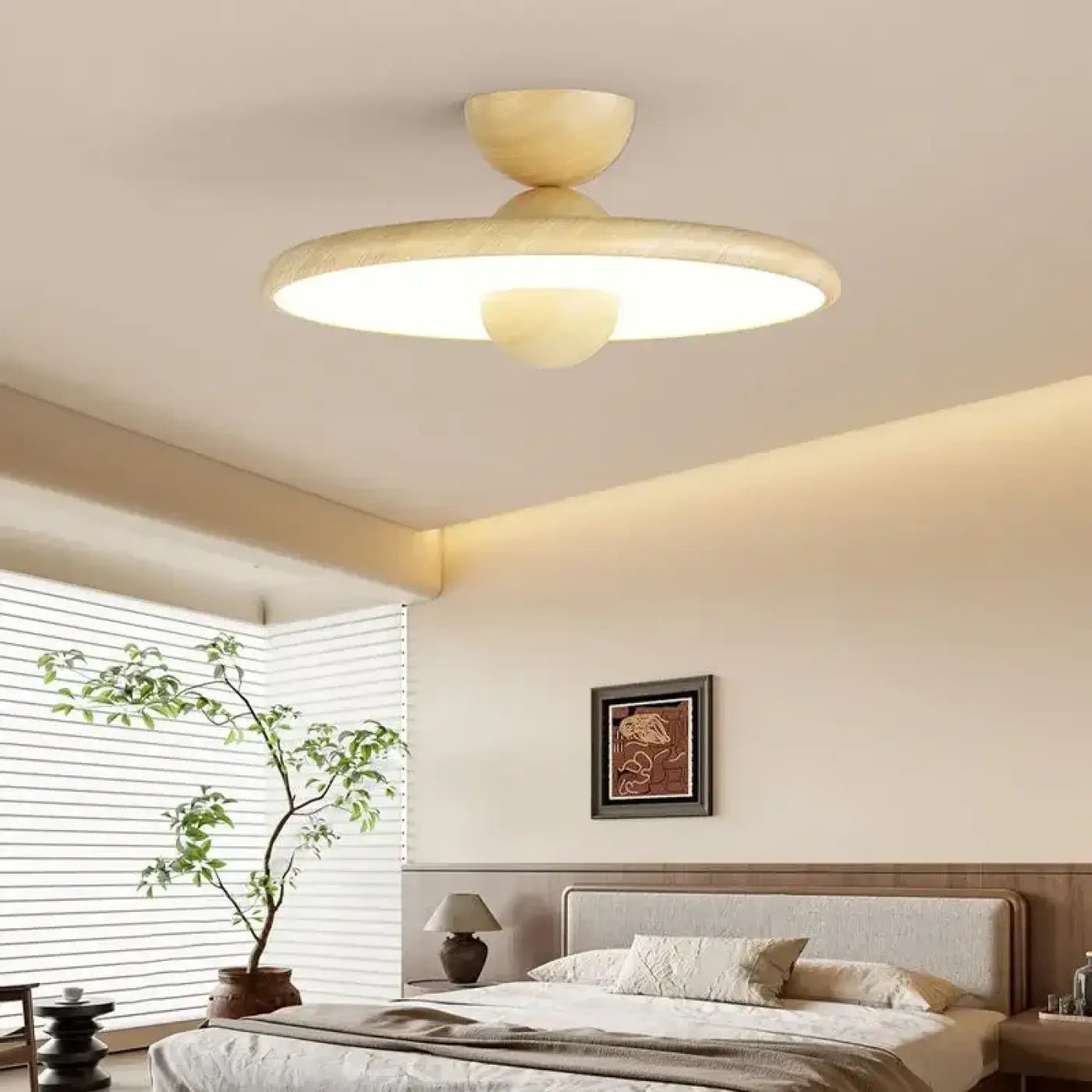 Round wood scandinavian design LED ceiling light | NUROPE