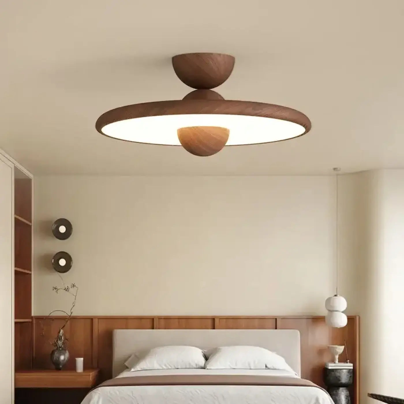 Round wood scandinavian design LED ceiling light | NUROPE