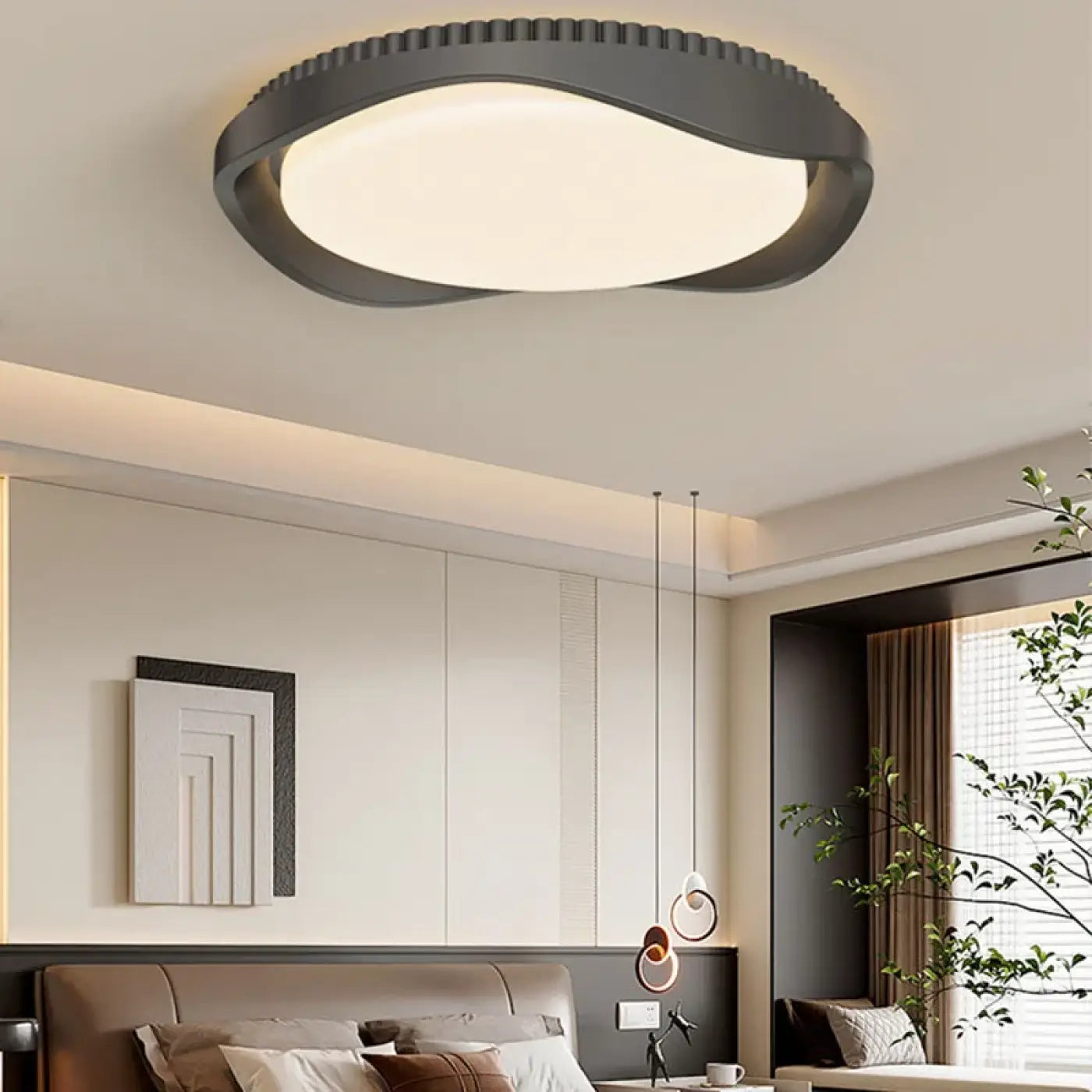 Round wood-effect industrial ceiling light IP65 | BIHON