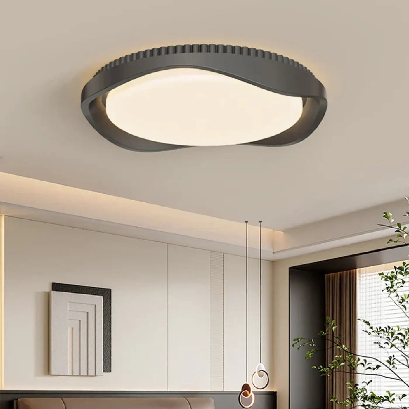 Round wood-effect industrial ceiling light IP65 | BIHON