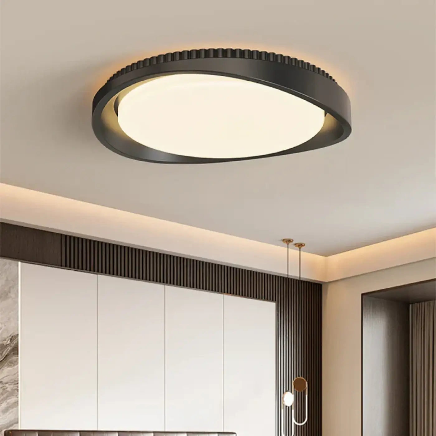 Round wood-effect industrial ceiling light IP65 | BIHON