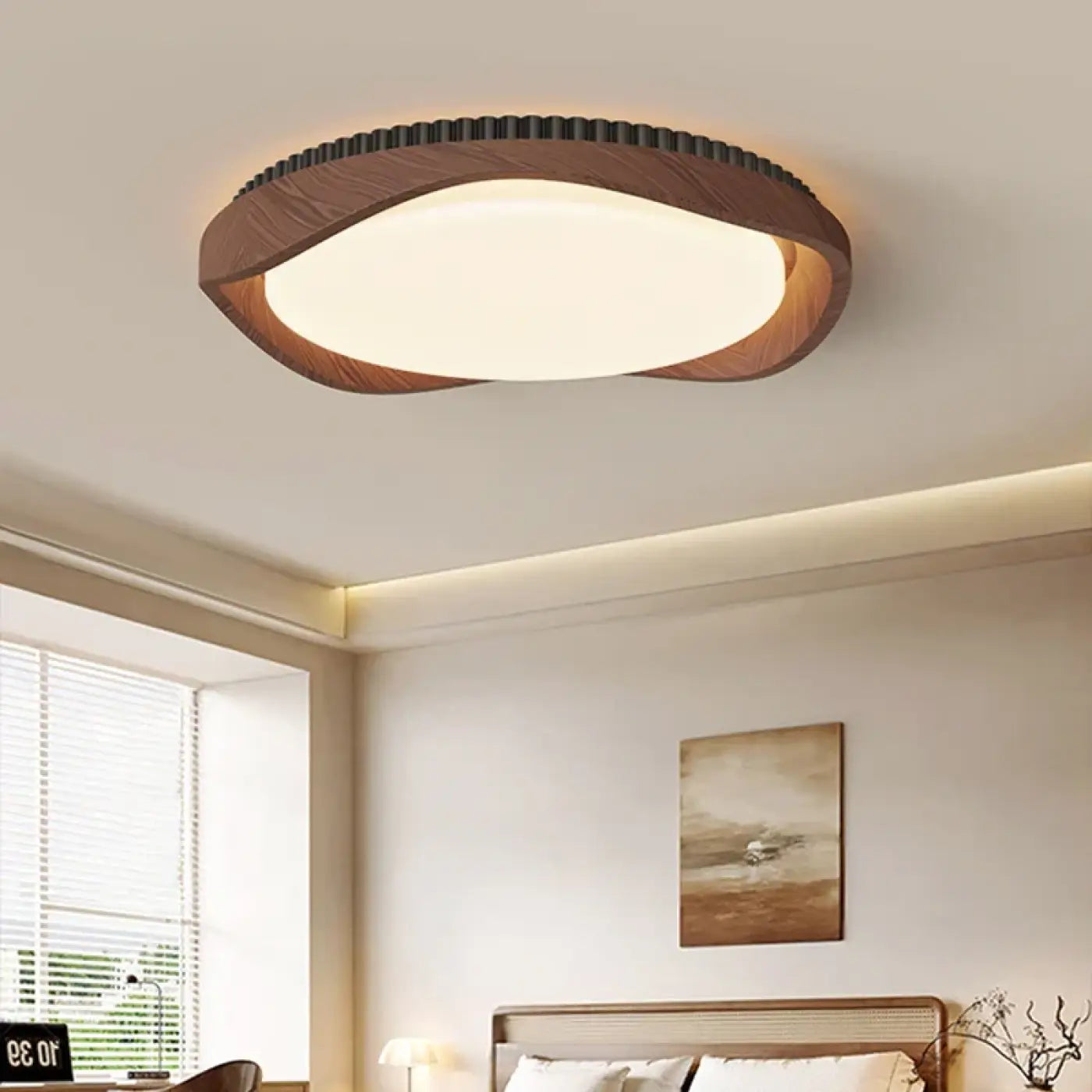 Round wood-effect industrial ceiling light IP65 | BIHON