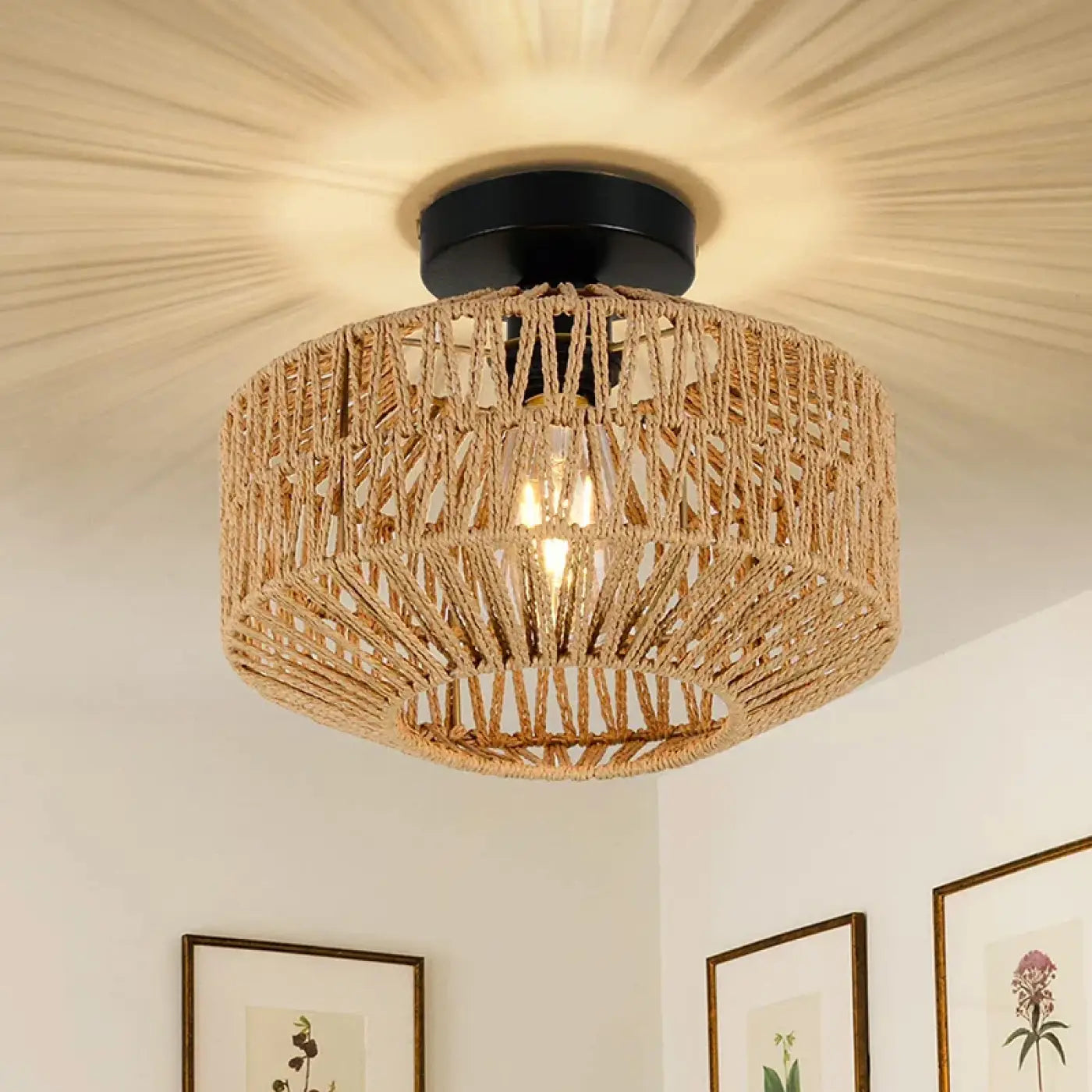 Woven rattan natural beige ceiling light | BURESEN