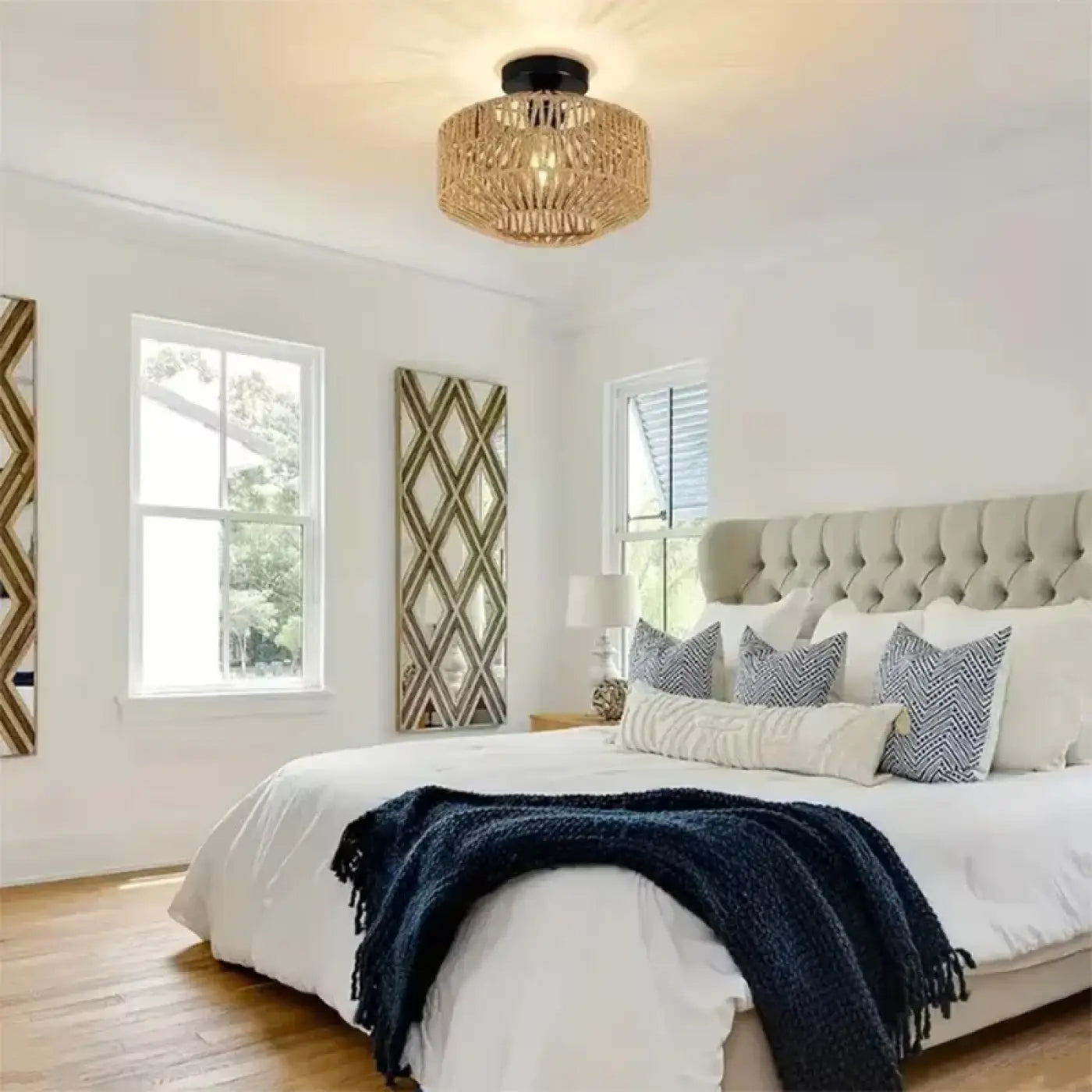 Woven rattan natural beige ceiling light | BURESEN