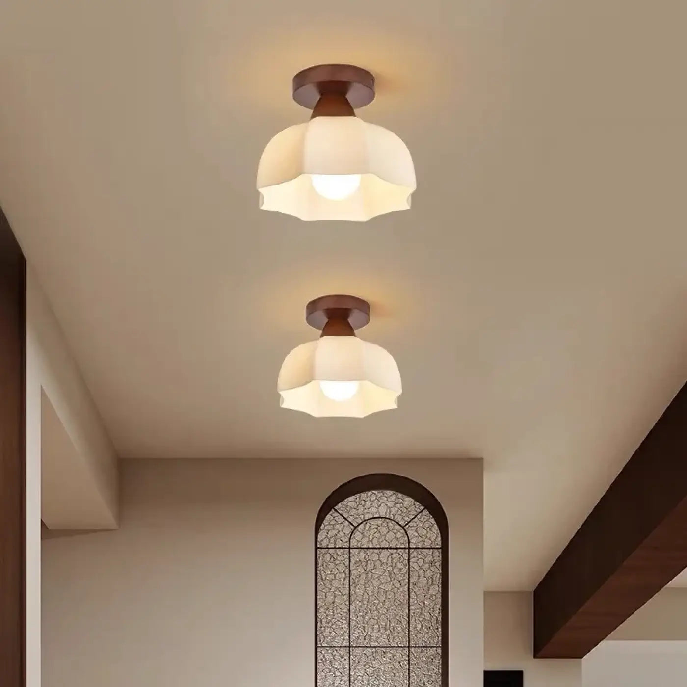 Brown wood and glass LED ceiling light design | BEHU