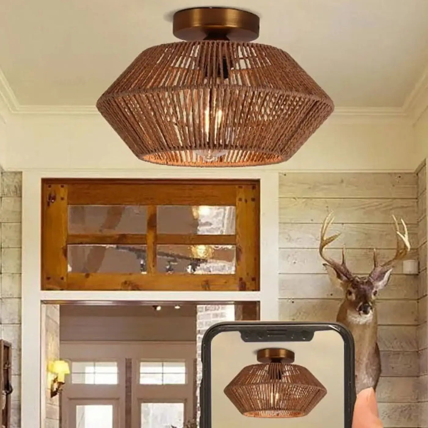 Statement wood and metal art deco ceiling light | ZUKUTUN