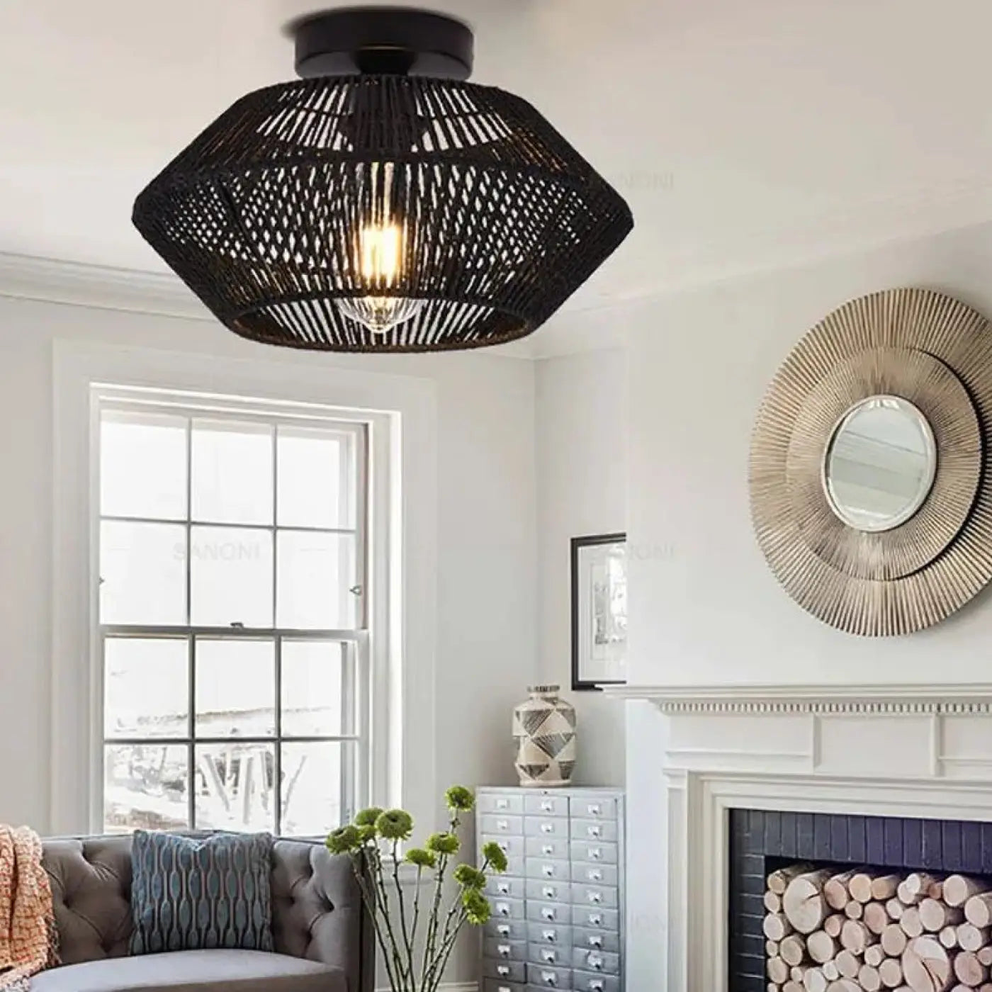 Statement wood and metal art deco ceiling light | ZUKUTUN