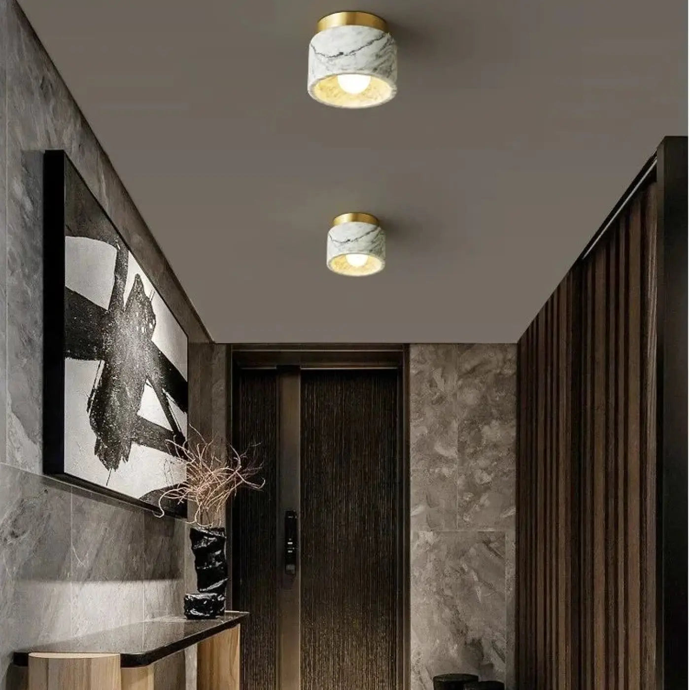 Marble and gold cylinder ceiling light | PIROHU