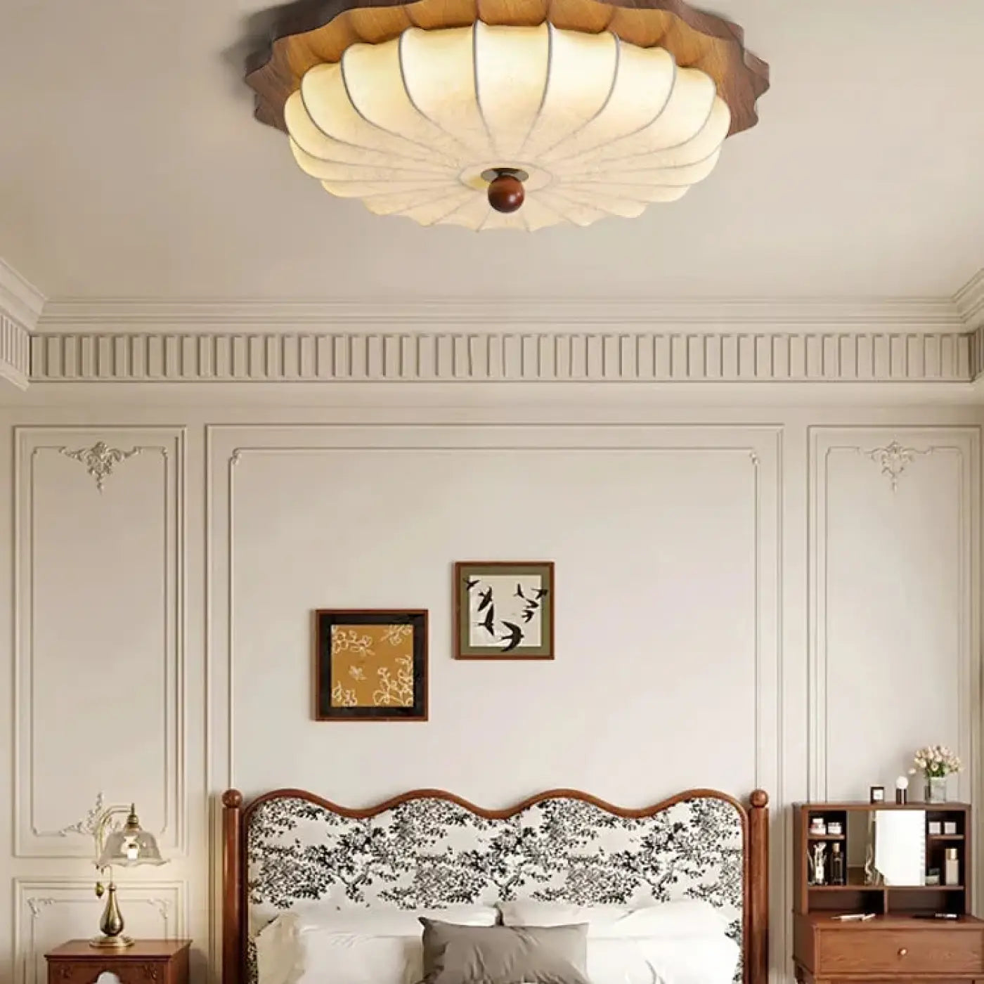 Beige wood and fabric vintage lantern ceiling light | BUPUK