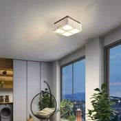 Square stone and wood modern LED ceiling light | KUBU