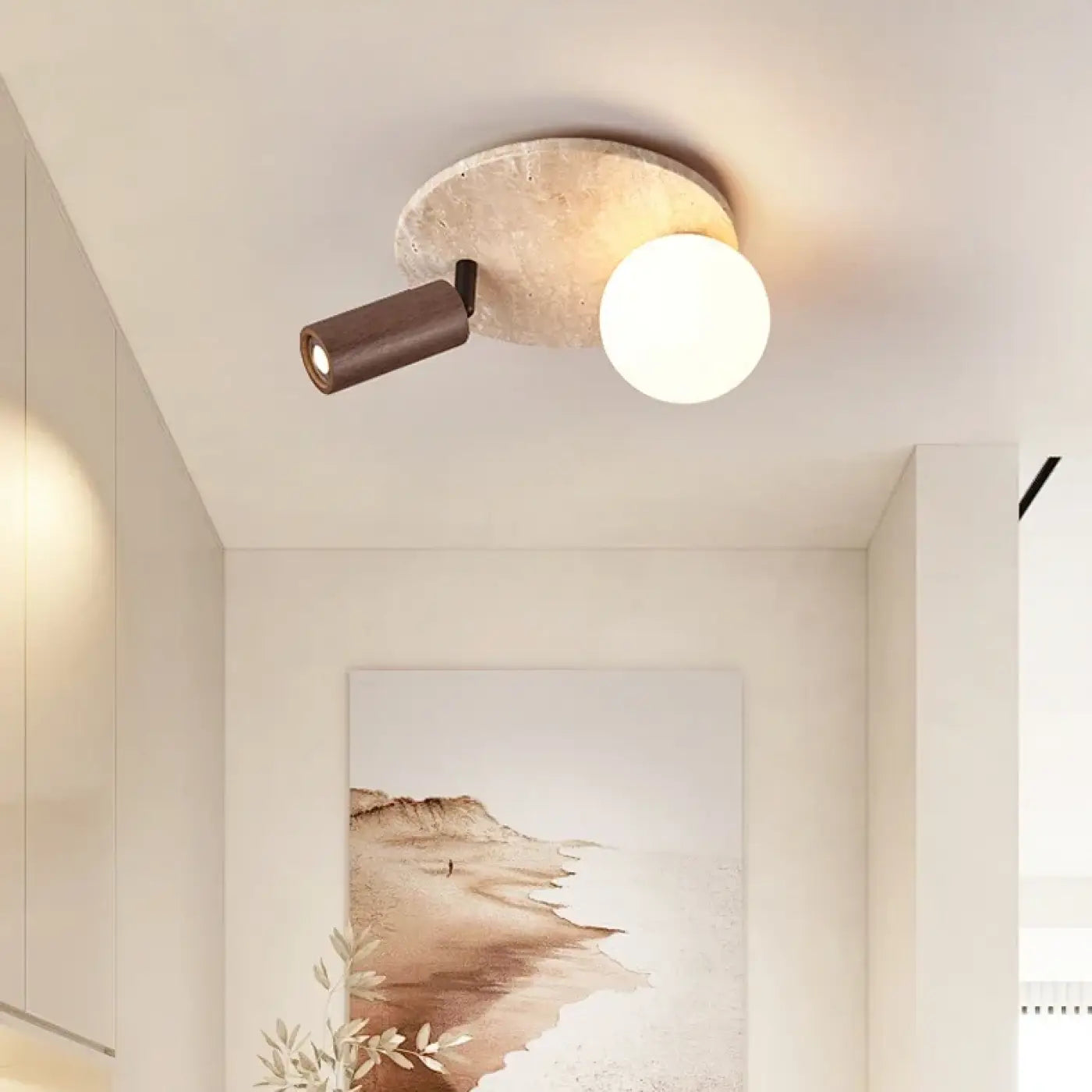 Modern stone and wood LED ceiling light | NEVIFE