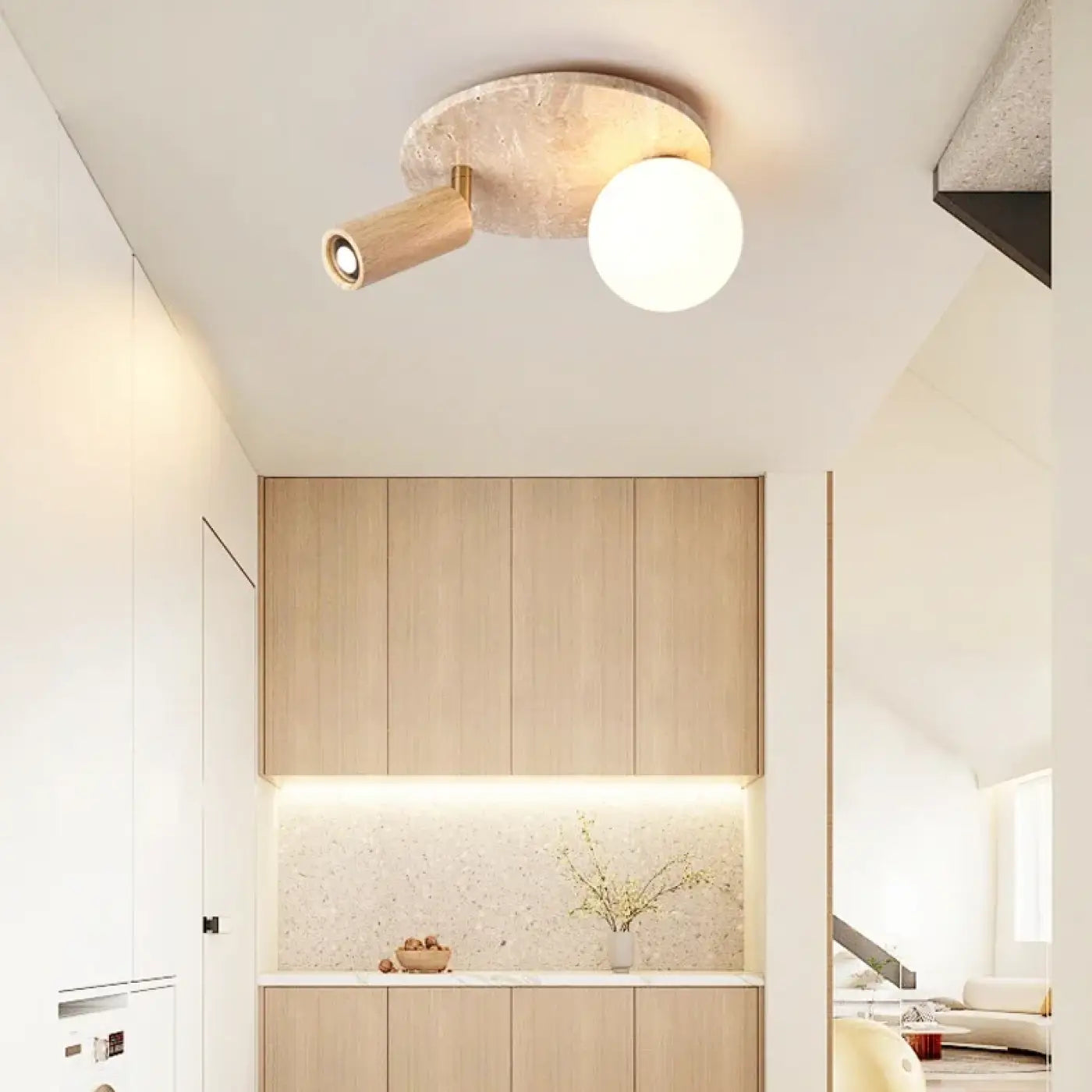 Modern stone and wood LED ceiling light | NEVIFE