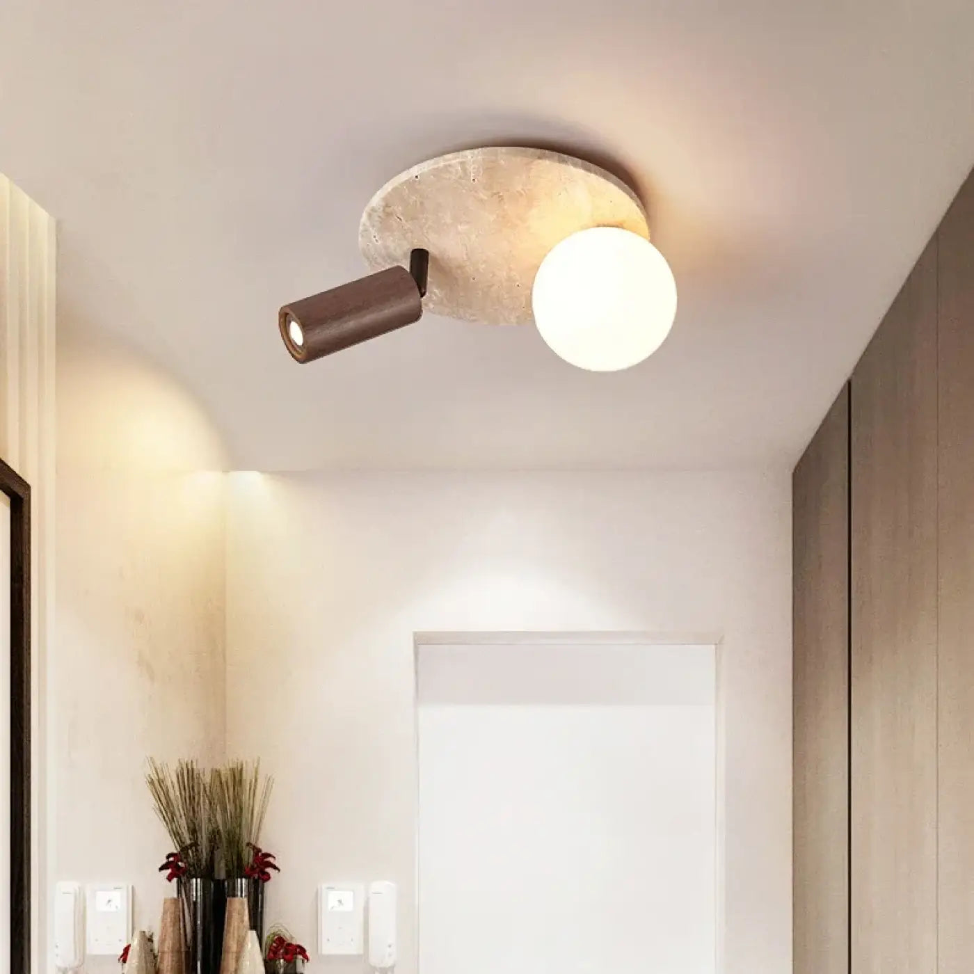 Modern stone and wood LED ceiling light | NEVIFE