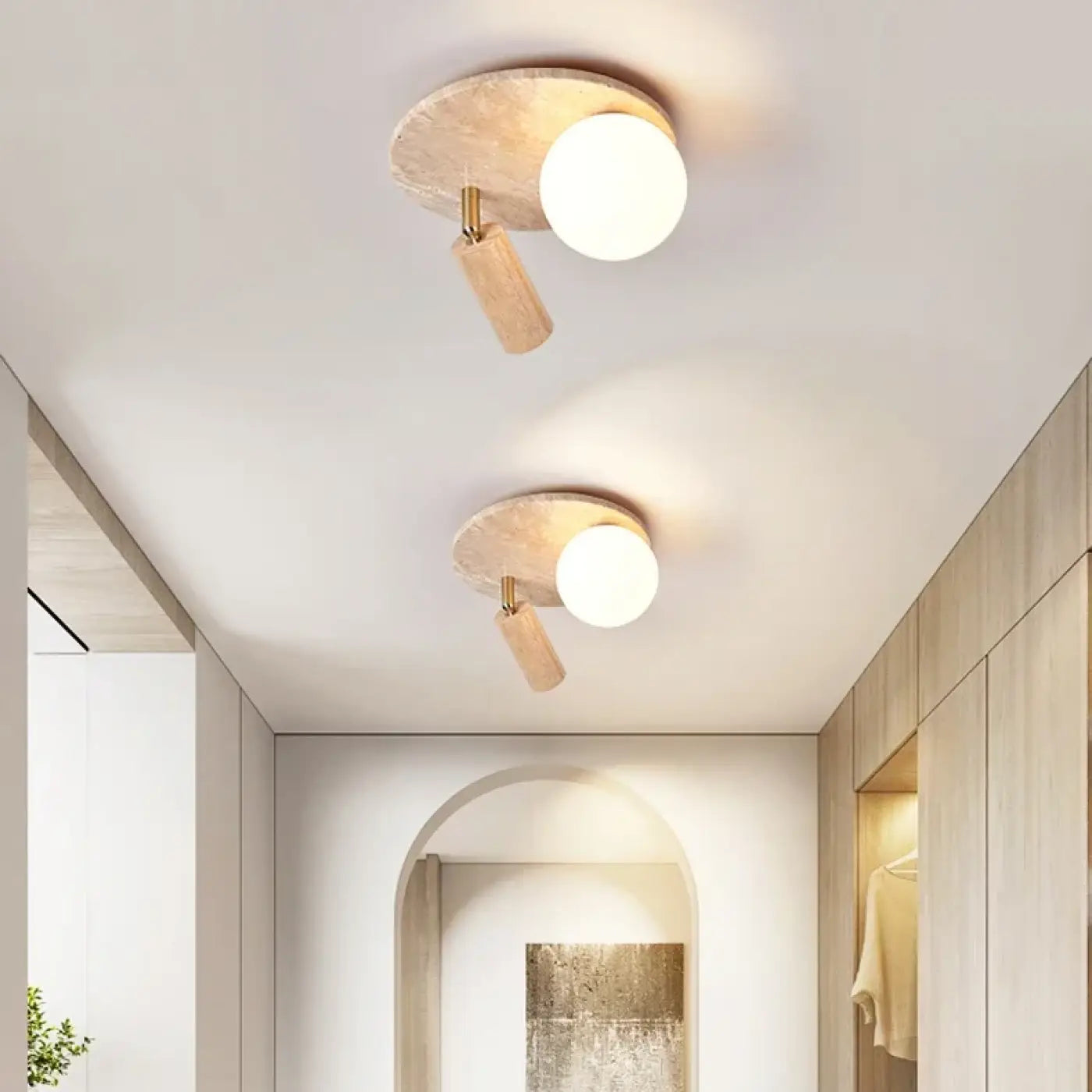 Modern stone and wood LED ceiling light | NEVIFE