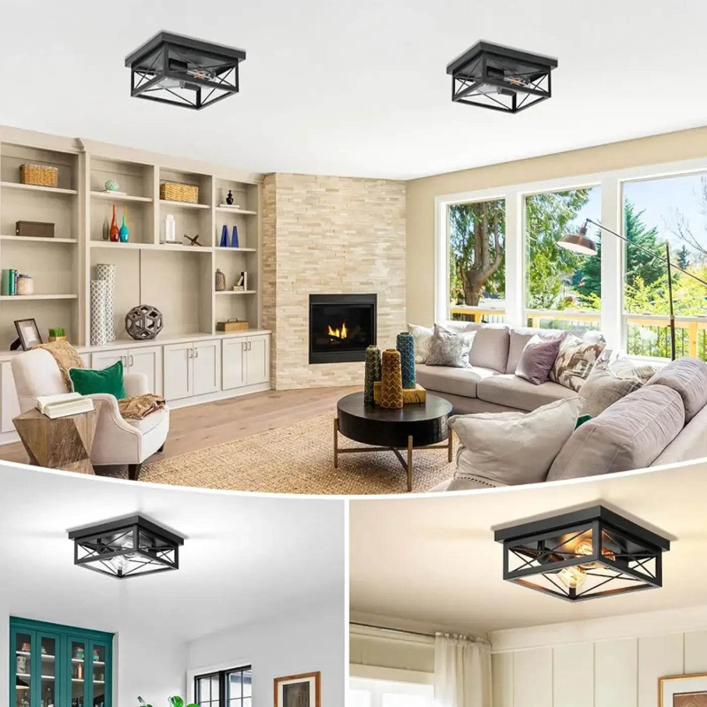 Black metal square industrial ceiling light | HANAVUS
