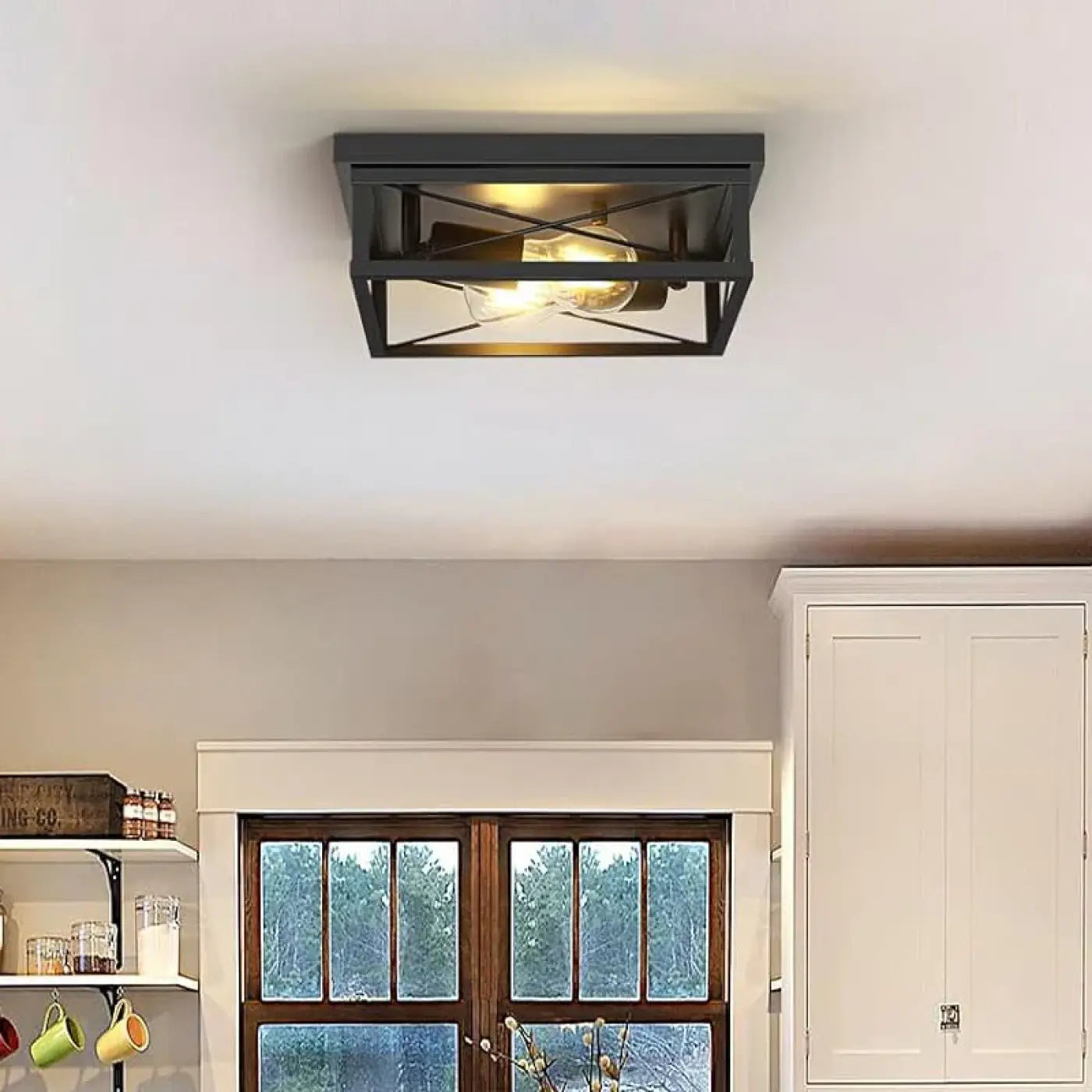 Black metal square industrial ceiling light | HANAVUS