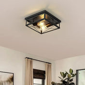 Black metal square industrial ceiling light | HANAVUS