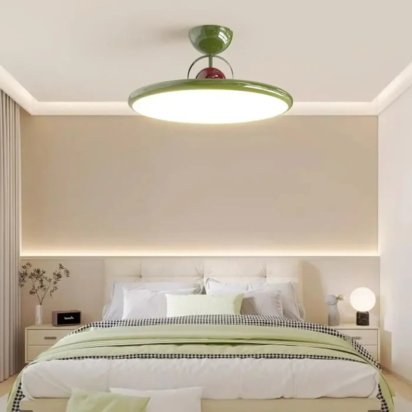 Modern round metal white and green LED ceiling light | HUMOS