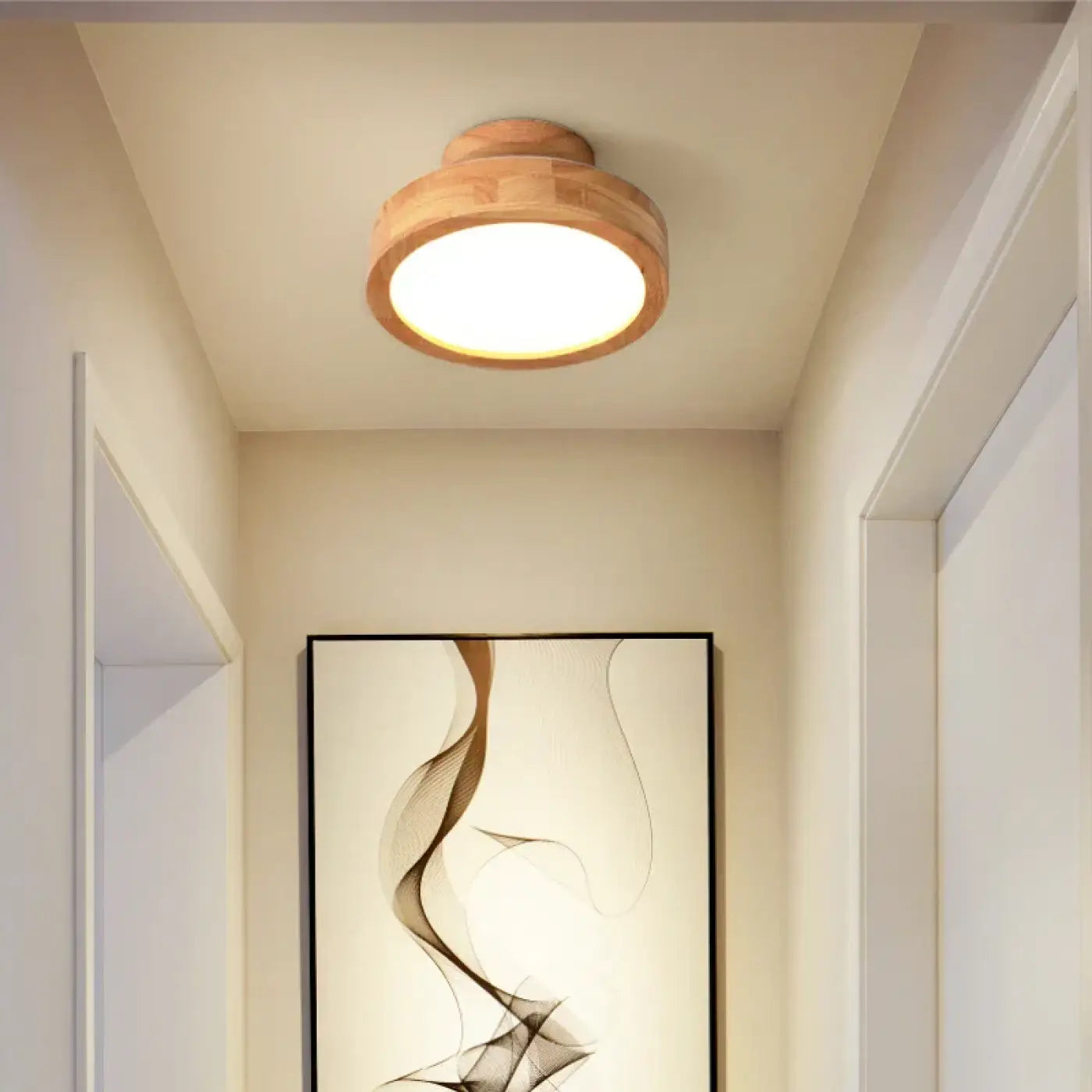 LED ceiling light in wood and beige acrylic | DADIRA