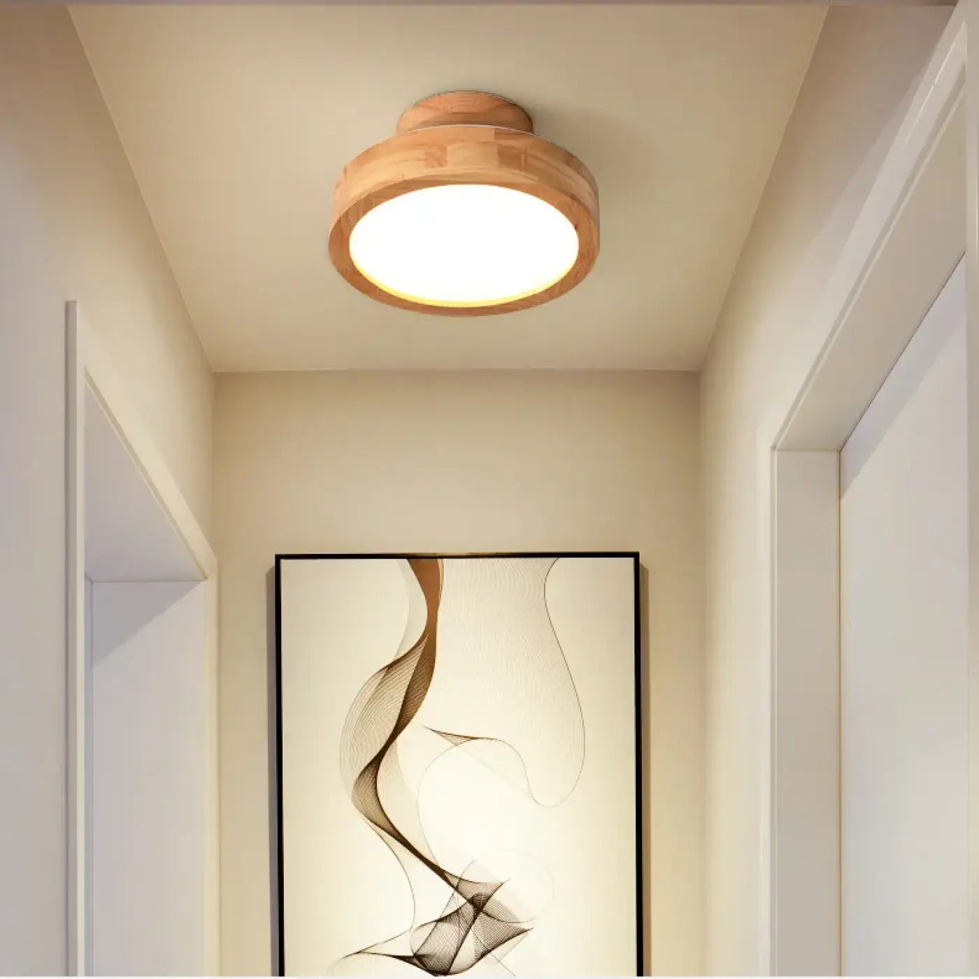 LED ceiling light in wood and beige acrylic | DADIRA