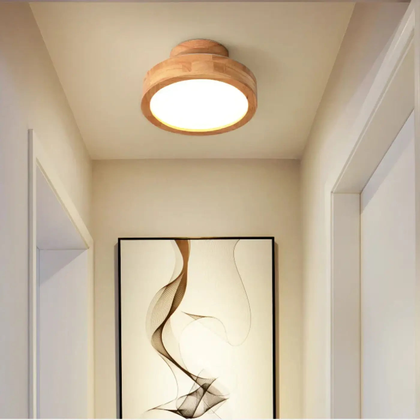 LED ceiling light in wood and beige acrylic | DADIRA