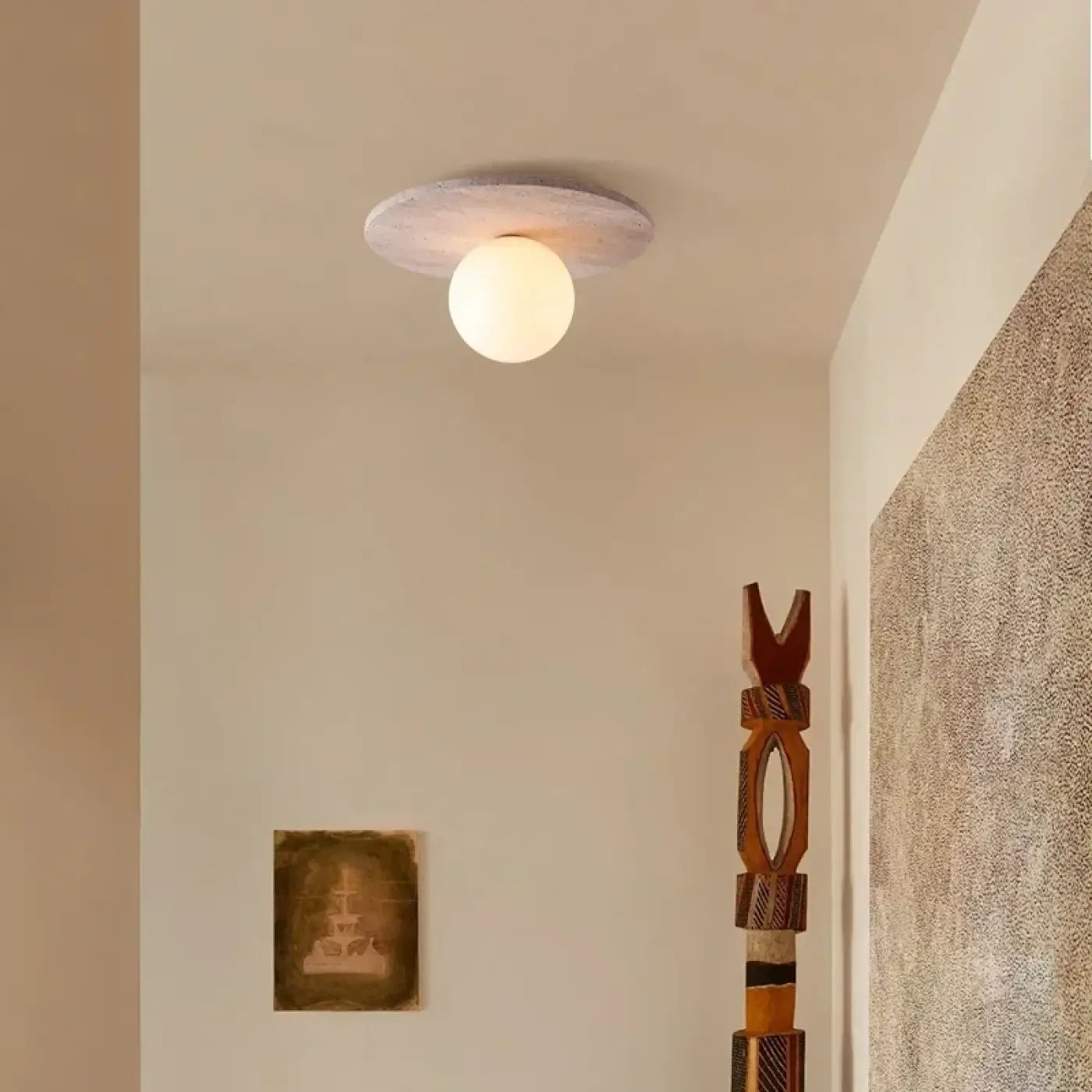 Modern light stone and white glass ceiling light | RUPIHEL