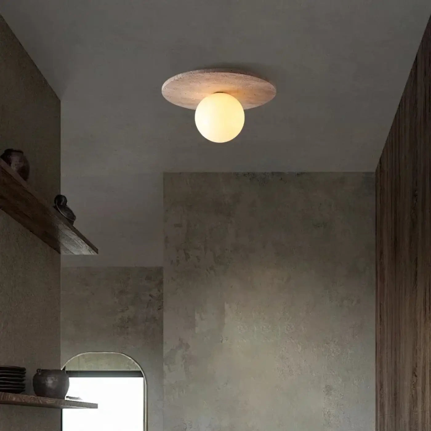 Modern light stone and white glass ceiling light | RUPIHEL