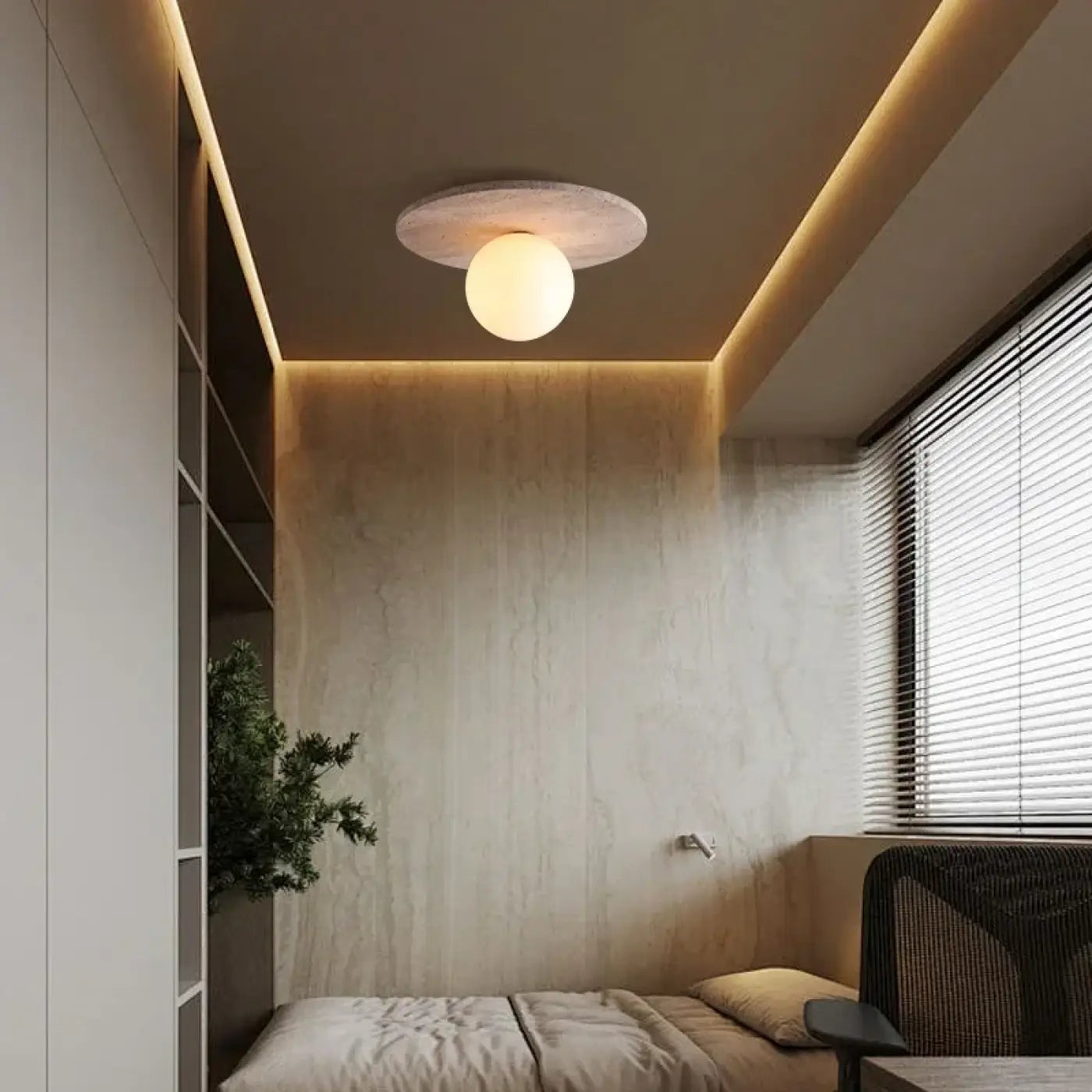 Modern light stone and white glass ceiling light | RUPIHEL