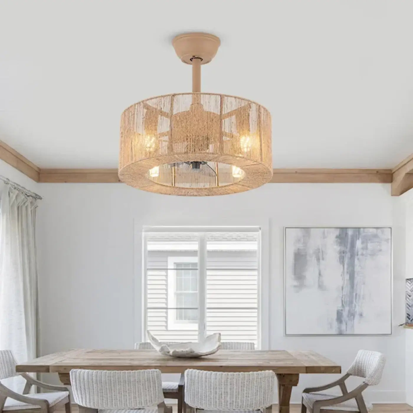 Modern beige cylindrical rattan ceiling light | ZOZON