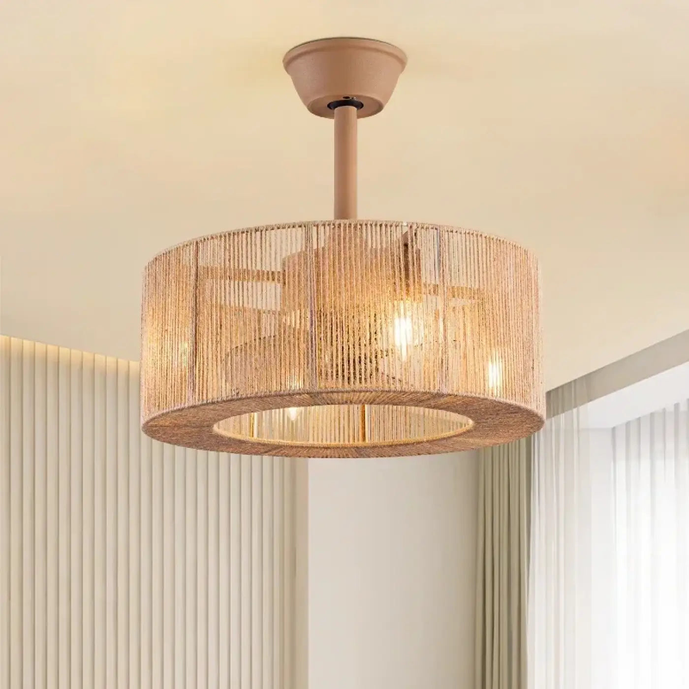 Modern beige cylindrical rattan ceiling light | ZOZON