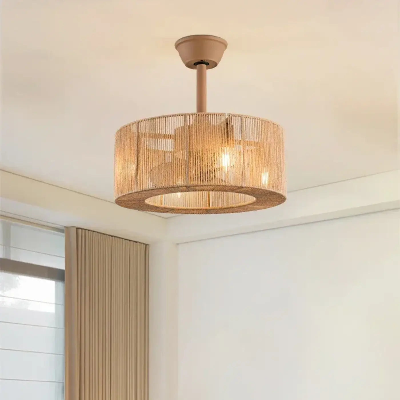 Modern beige cylindrical rattan ceiling light | ZOZON
