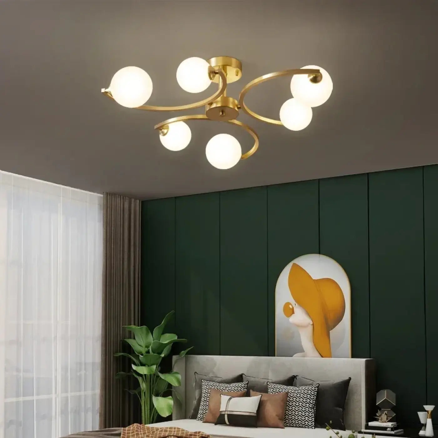 Gold metal and glass 6-light ceiling light | ROMAGO