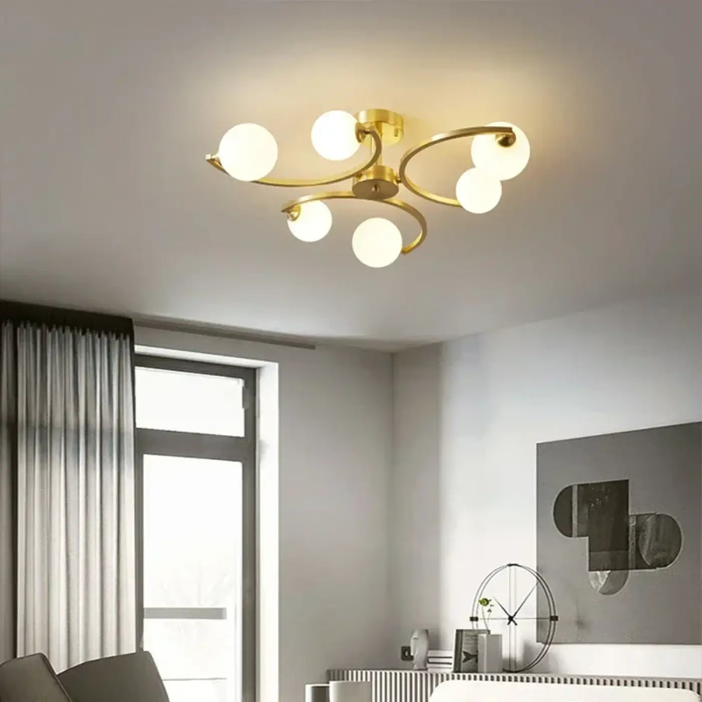 Gold metal and glass 6-light ceiling light | ROMAGO