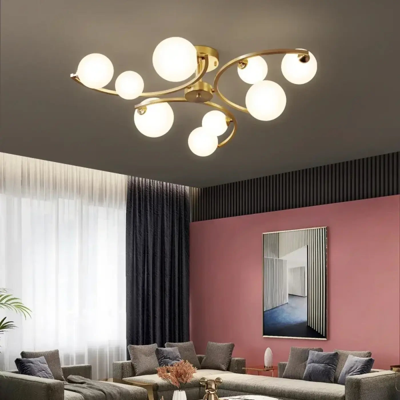 Gold metal and glass 6-light ceiling light | ROMAGO