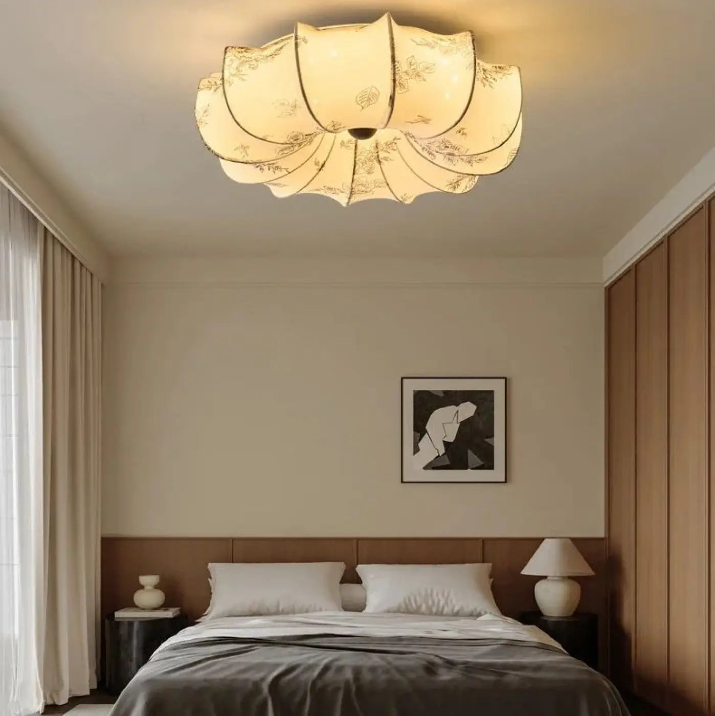 Floral white LED fabric shade ceiling light | NIRI