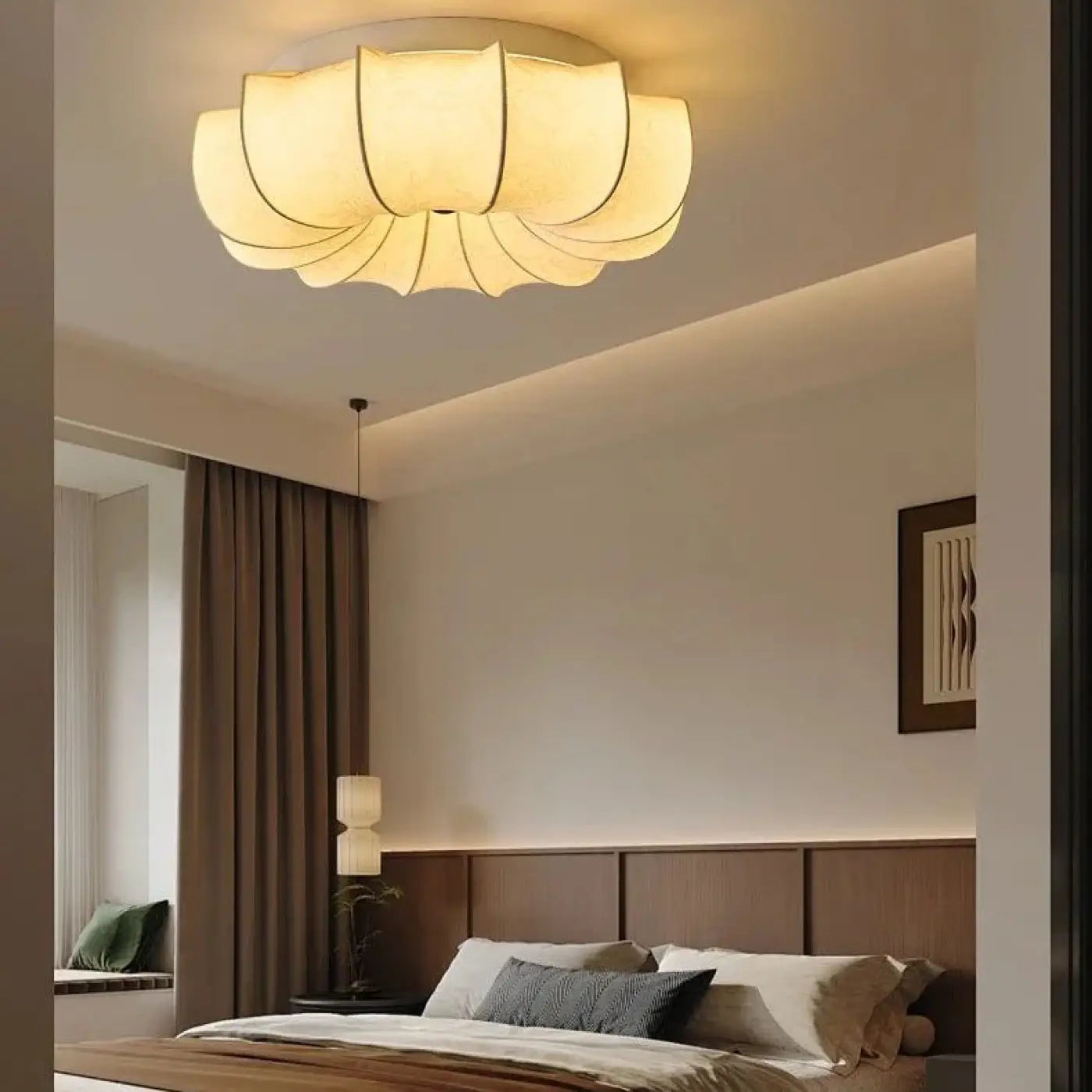 Floral white LED fabric shade ceiling light | NIRI