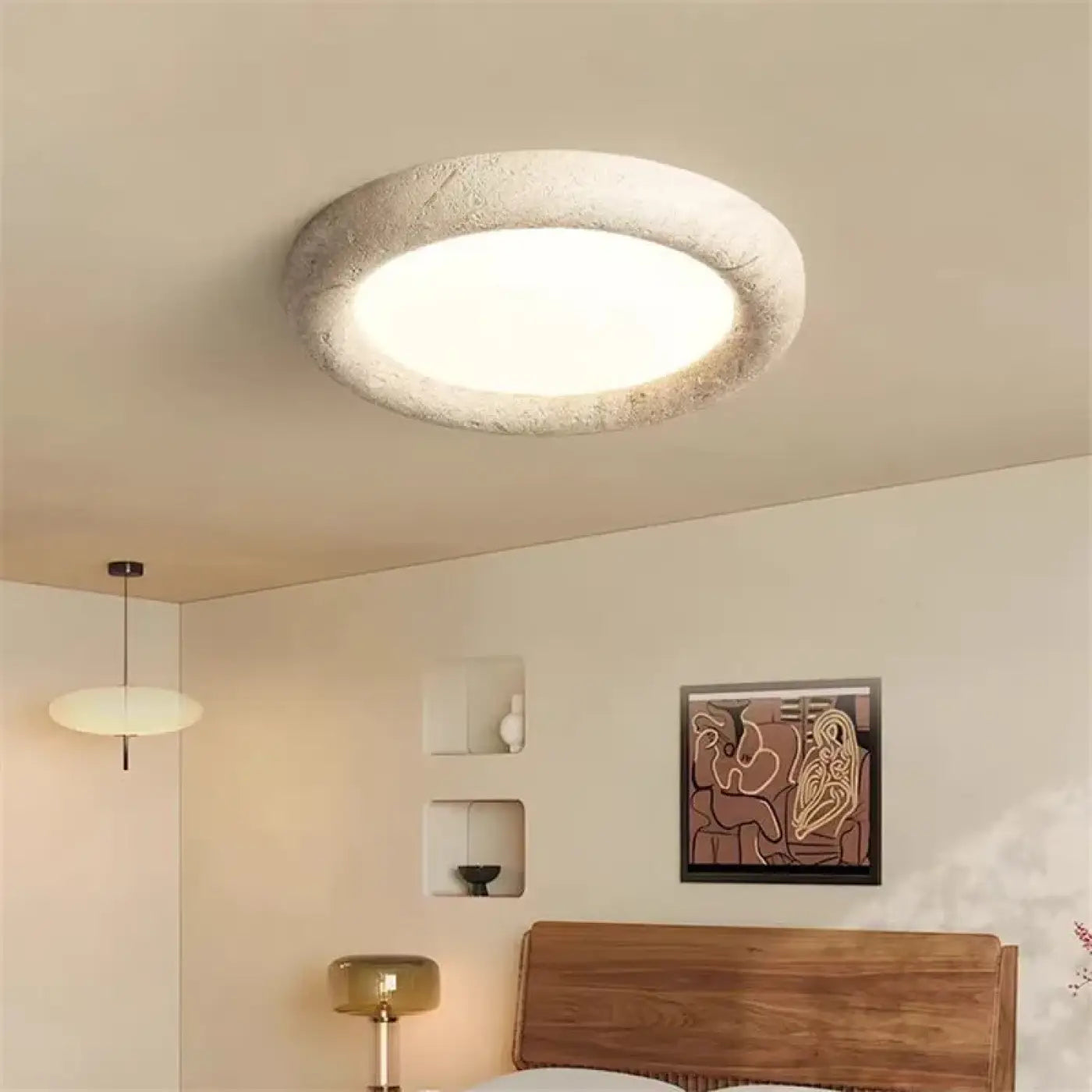 Beige felt-effect LED diffuser ceiling light | KADOLU