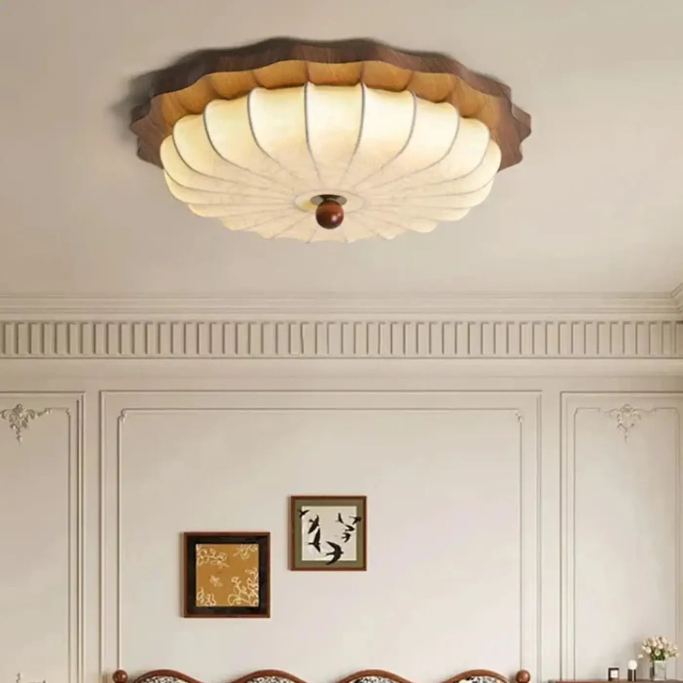 Flower design wood and fabric ceiling light | HOSO