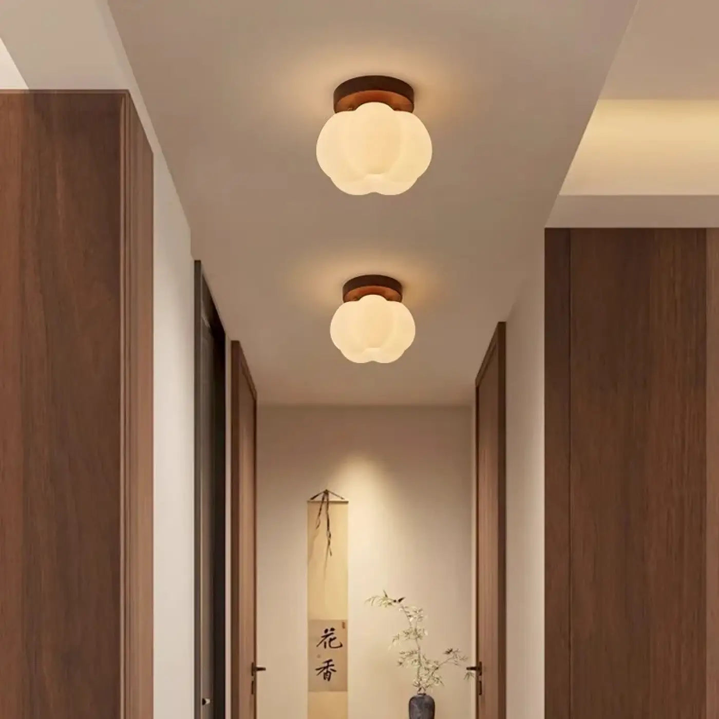 LED ceiling light in beige wood art deco | FAMO